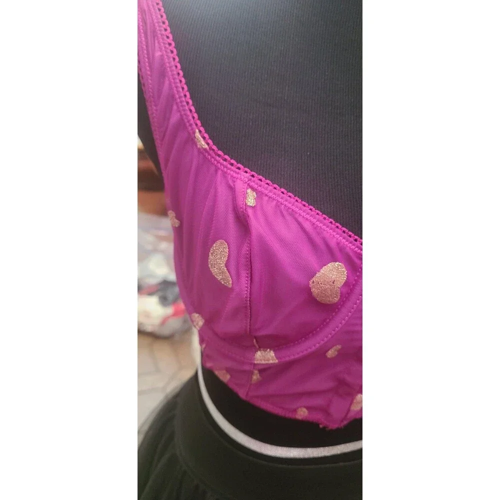 Out From Under Front Or Back Closure Fushia W Gold Hearts Bra Size M M